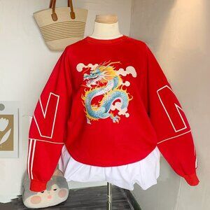 Red Dragon Graphic Sweatshirt Varsity Oversized